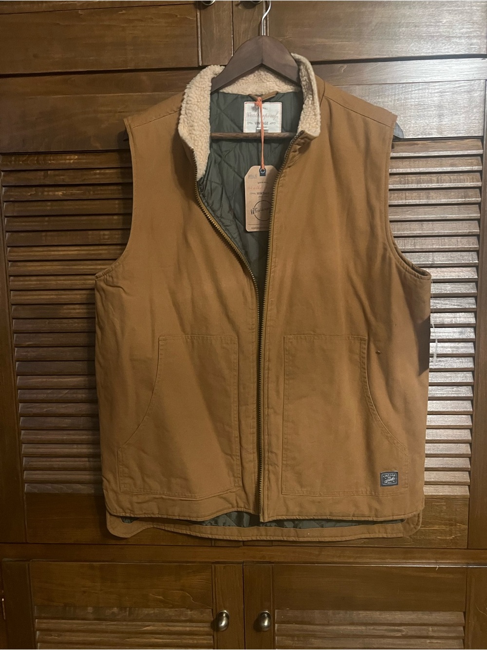 Weatherproof Men’s Carhartt-Style Brown Sherpa-Lined Vest